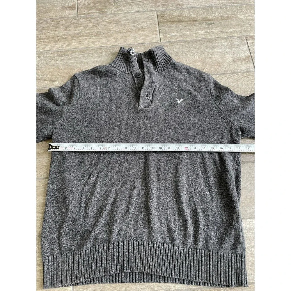 American Eagle Sweater Mens XL Gray Charcoal 1/4 Zip Buttons Athletic Fit - Picture 5 of 5
